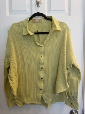 Free People Light Green Ribbed Button-Front Shirt